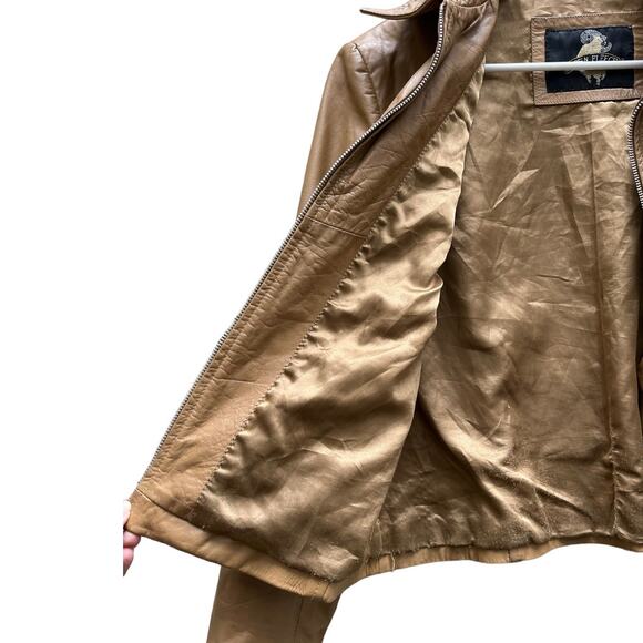 Golden Fleece 100% Leather Jacket Coat Caramel Front Zip Collar Women's M *READ* - Picture 3 of 9